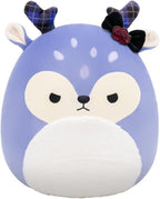 Squishmallows Original Binoche the Purple Fawn de 14 pulgadas con cuernos y lazo a cuadros - Peluche oficial de Jazwares (grande)