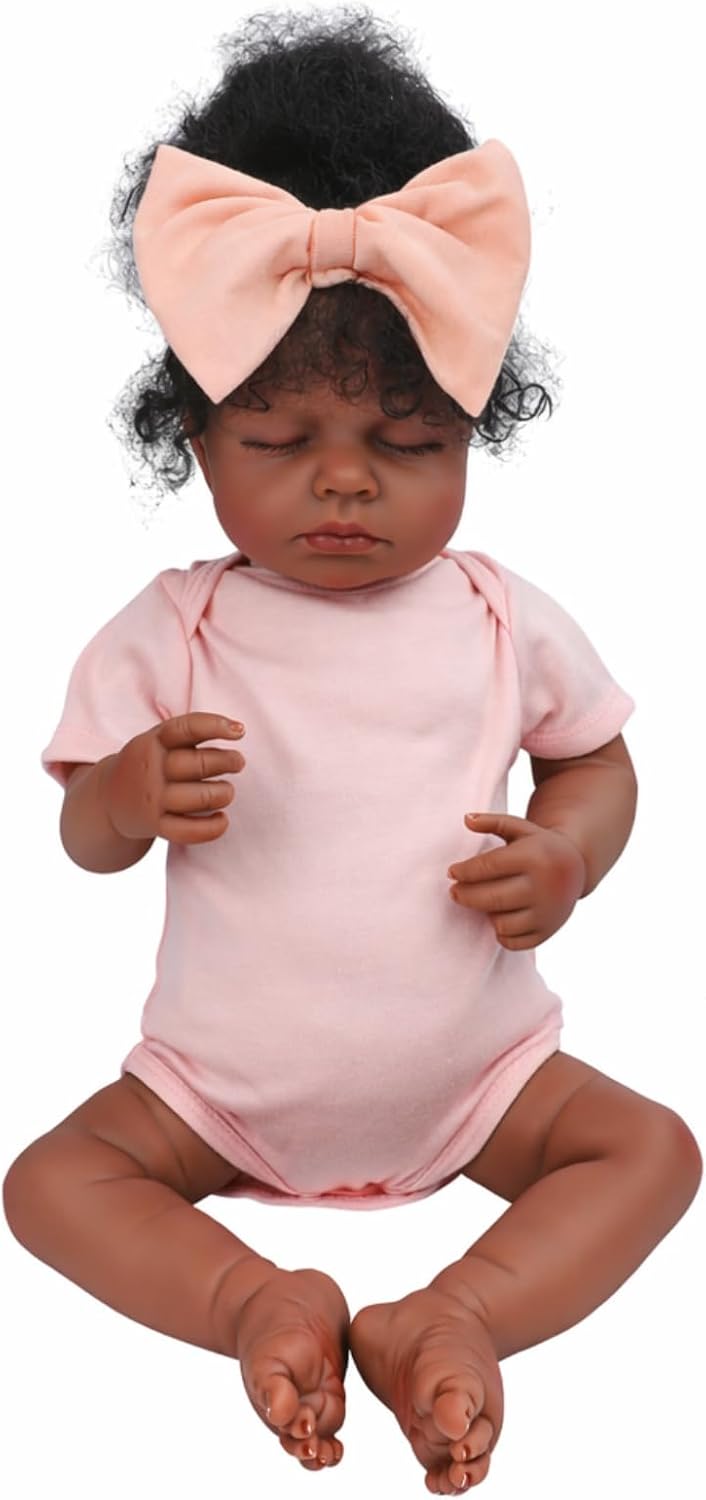 Yudill Muñeca realista de bebé Reborn negra de 18 pulgadas con ojos...