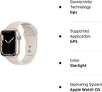 Apple Watch - Serie 7 con GPS y caja de aluminio Starlight de 1.77 pulgadas (45mm) con correa deportiva Starlight, tamaño regular
