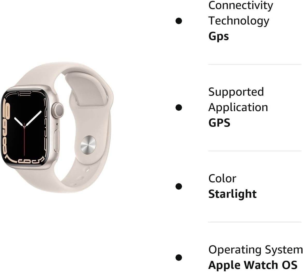 Apple Watch - Serie 7 con GPS y caja de aluminio Starlight de 1.77 pulgadas (45mm) con correa deportiva Starlight, tamaño regular