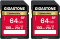 GIGASTONE Tarjeta SD de 64 GB, 2 unidades, cámara Plus, velocidad de hasta 100 MB/s, UHS-I U3 Clase 10 SDXC, tarjeta de memoria SDXC, video Full HD para cámara digital, con 2 mini fundas