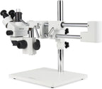 AmScope Microscopio profesional trinocular con zoom estéreo SM-4TZ-144A, unidades de visualización WH10x, aumento de 3,5X-90X, objetivo con zoom 0,7X-4,5X, anillo de luz LED de 4 zonas, soporte de tipo jirafa con 2 brazos, 110V-240V, incluye lentes Barlow