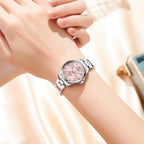 OLEVS Reloj para Mujer Plateado de Acero Inoxidable Elegante Analógico Lúmenes Visibles