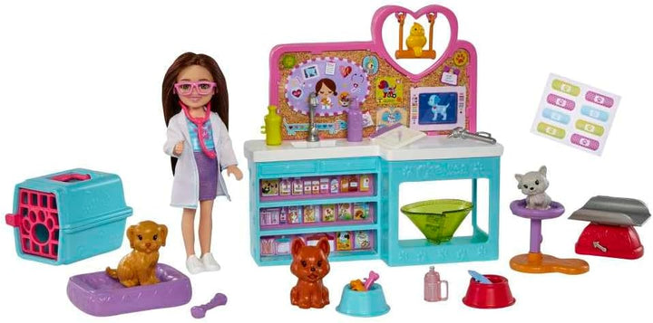 Barbie Muñeca y accesorios Chelsea, juego de veterinario para masco...