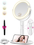 Espejo de maquillaje con luces, espejos de aumento 20X, altura ajustable, espejo de tocador con luces recargable, 3 modos de color, espejos de viaje desmontables de doble cara, regalo para mujeres, blanco