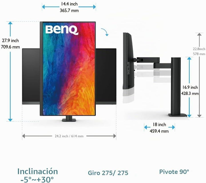 BenQ PD2705UA AQCOLOR Monitor 4K UHD Ergo Arm listo para Mac, 99% R...