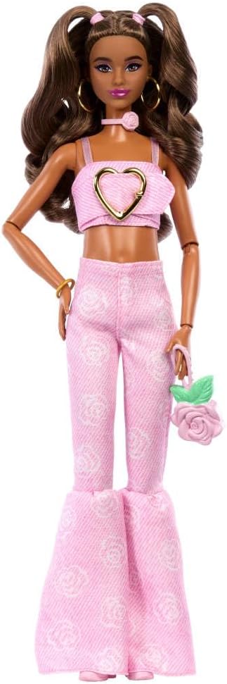 Muñeca de estilo Deluxe Barbie #12 en top corto de mezclilla rosa c...