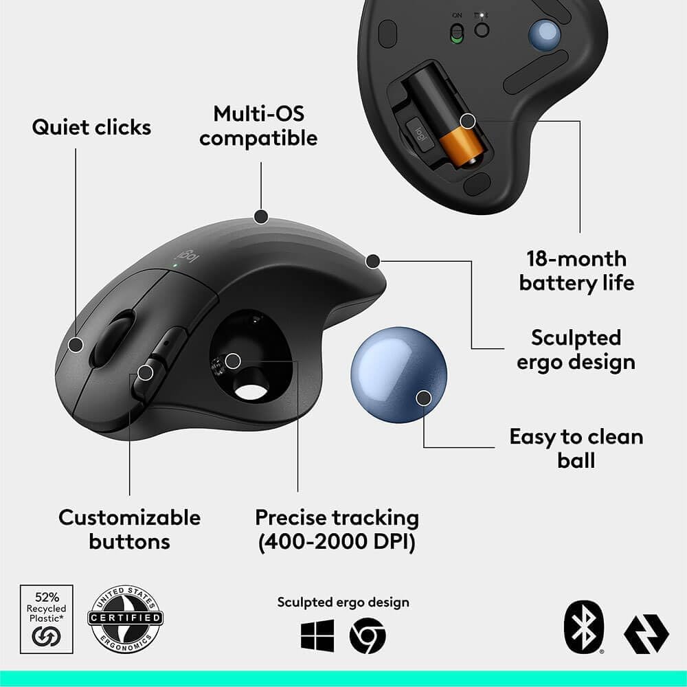 Logitech Ergo M575S Ratón Trackball Inalámbrico Ergonómico, Negro\/...