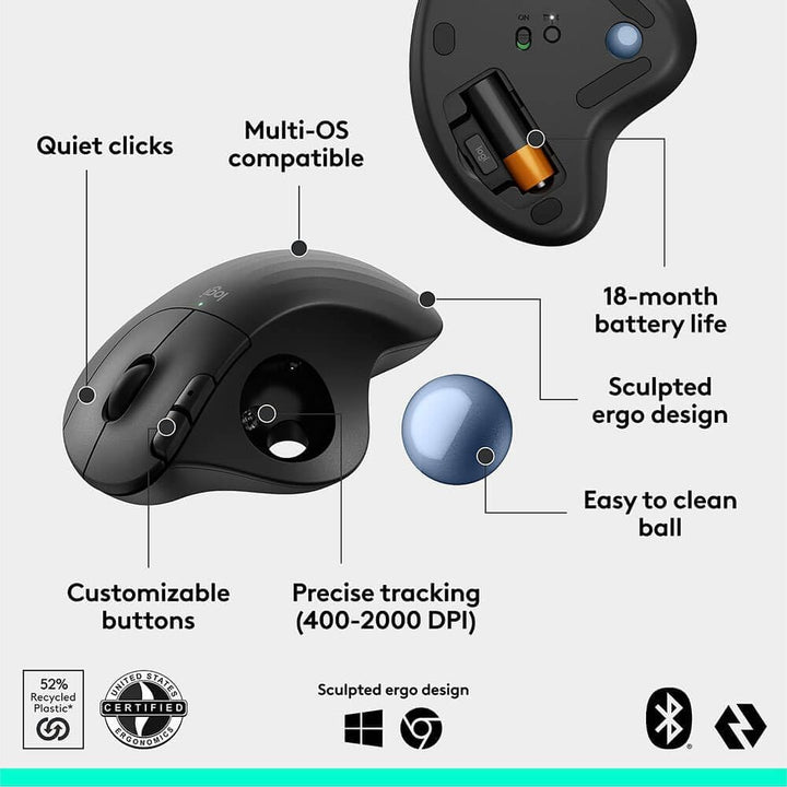 Logitech Ergo M575S Ratón Trackball Inalámbrico Ergonómico, Negro\/...