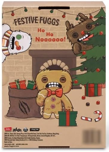 ZURU Fuggler Festive Fuggs Peluche Suave de 9 pulgadas, Juguete de Animal de Peluche de Monstruo Feo con Dientes Similares a los Humanos, Tema Navideño Multicolor (Pan de Jengibre)