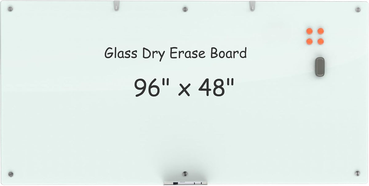 Pizarra de cristal grande de borrado en seco, 96 x 48 pulgadas, pizarra blanca de vidrio magnético