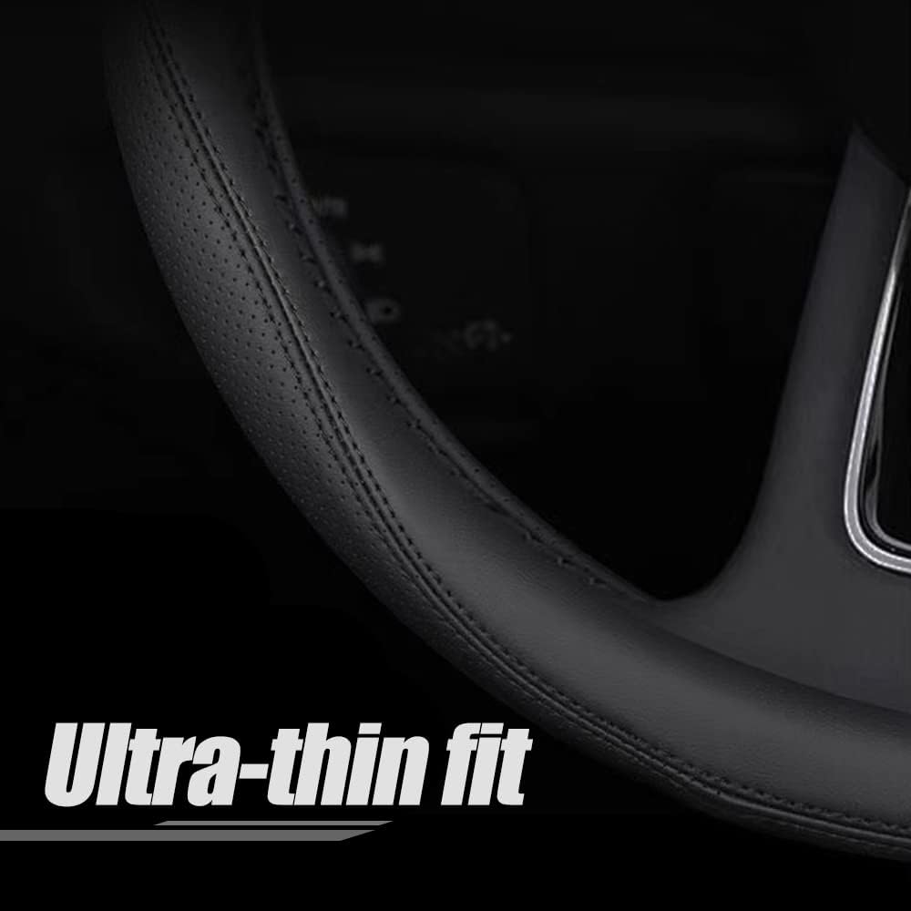 Carodi Última cubierta de cuero de napa para volante de coche, elegante antideslizante cuero interior 15 pulgadas universal (negro)