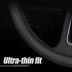 Carodi Última cubierta de cuero de napa para volante de coche, elegante antideslizante cuero interior 15 pulgadas universal (negro)