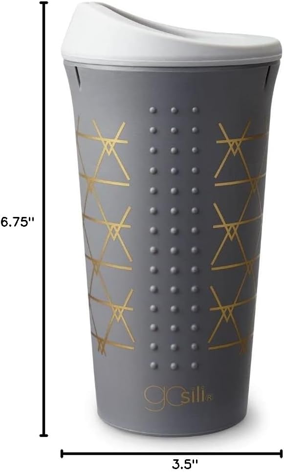 GoSili To-Go - Taza para café o té, 16 onzas, estampado gris