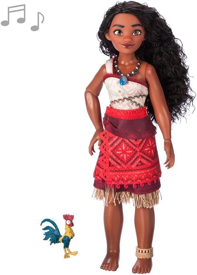 Disney Store - Muñeca oficial Moana 2 de Disney cantando - Muñeca de princesa de Disney posable con traje auténtico, collar Corazón de Te Fiti, figura de Heihei, canta "Volvemos", cabello estilizado