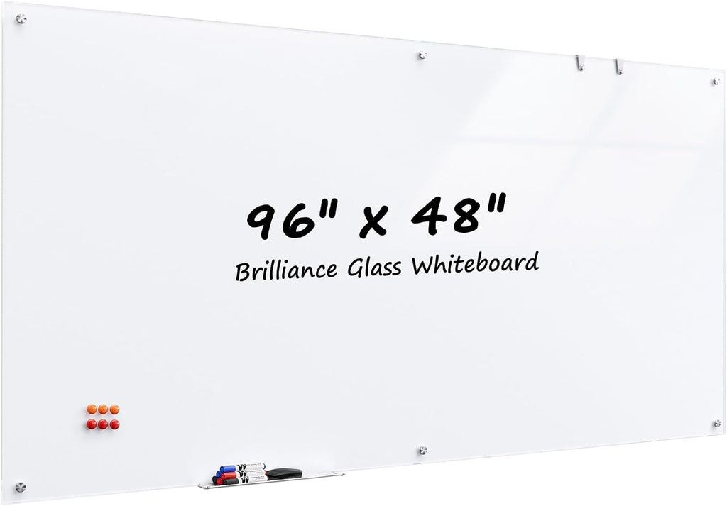MaxGear Pizarrón de Vidrio Templado Blanco Magnético de Supresión de Borrado 96" x 48"