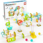PicassoTiles - Juego de 100 piezas de bloques de construcción magnéticos para carreras de mármol, tamaño de viaje, mini baldosas imán, juego de mármoles, juego de construcción para pista de carreras