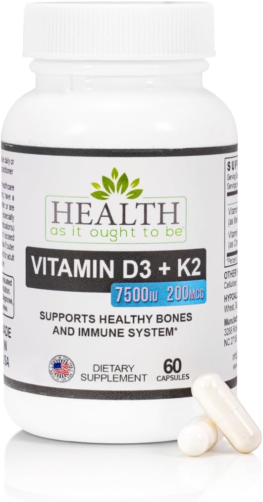 HAIOTB D3+K2: Vitamina D3 7500 UI (188mcg) + K2 200 mcg- 60 Cápsulas