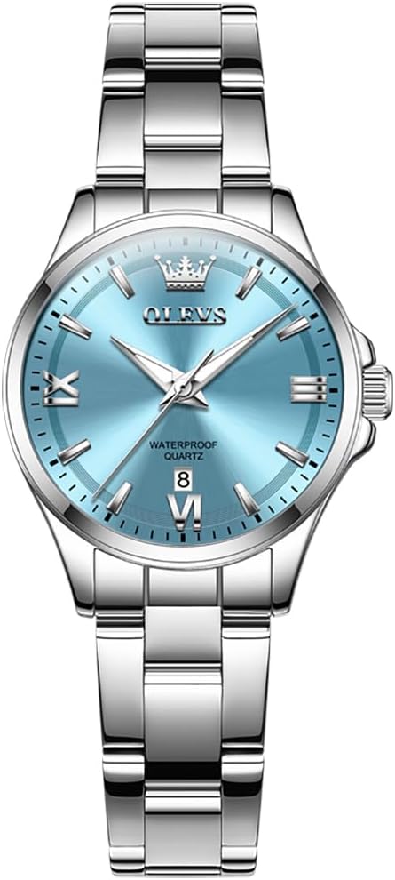 OLEVS Reloj para Mujer Plateado de Acero Inoxidable Elegante Analógico Lúmenes Visibles