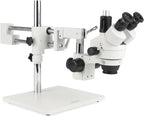AmScope Microscopio profesional trinocular con zoom estéreo SM-4TZ-144A, unidades de visualización WH10x, aumento de 3,5X-90X, objetivo con zoom 0,7X-4,5X, anillo de luz LED de 4 zonas, soporte de tipo jirafa con 2 brazos, 110V-240V, incluye lentes Barlow
