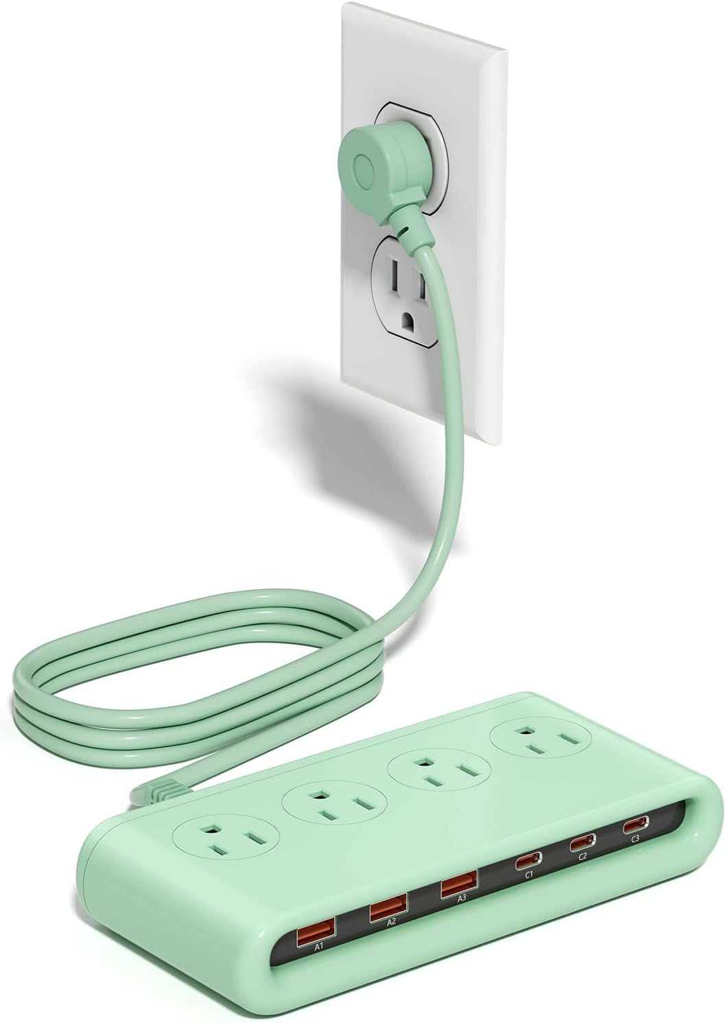 Regleta de alimentación con USB C de 35 W, cargador de pared de enchufe plano 10 en 1, cable de extensión de 5 pies con 4 CA, 3 USB A y 3 USB C, estación de carga PD20W para múltiples dispositivos