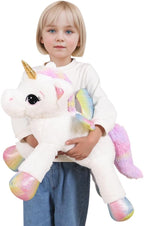 Almohada de Juguete de Peluche de Unicornio Grande de 24 Pulgadas, Lindo Unicornio Gigante Suave con Alas de Arcoíris Muñeca Grande, Regalo para Niños, Niñas, Chicos, San Valentín, Cumpleaños