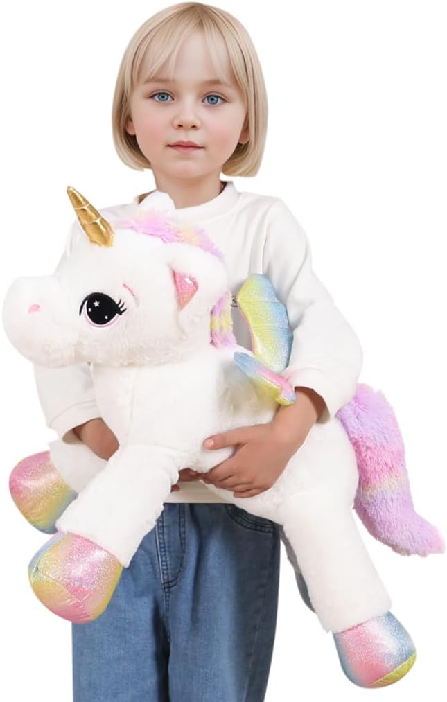 Almohada de Juguete de Peluche de Unicornio Grande de 24 Pulgadas, Lindo Unicornio Gigante Suave con Alas de Arcoíris Muñeca Grande, Regalo para Niños, Niñas, Chicos, San Valentín, Cumpleaños
