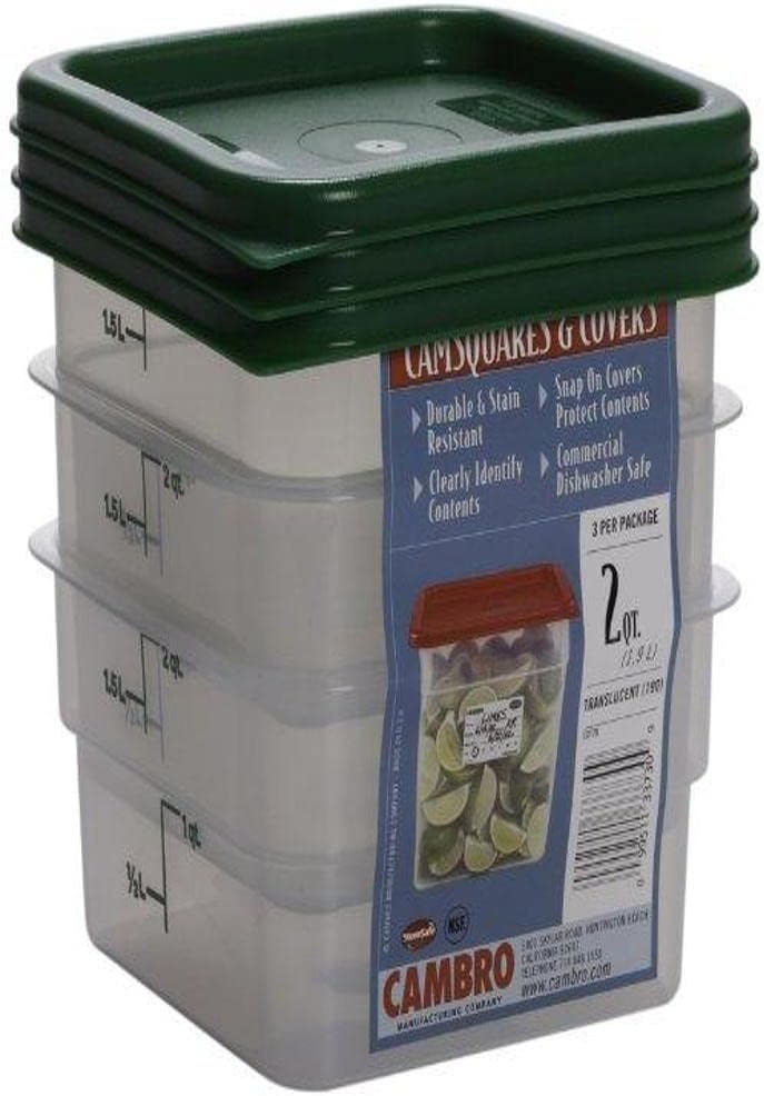 Cambro Juego de 3 recipientes cuadrados de almacenamiento de alimentos con tapas, 2 cuartos de galón