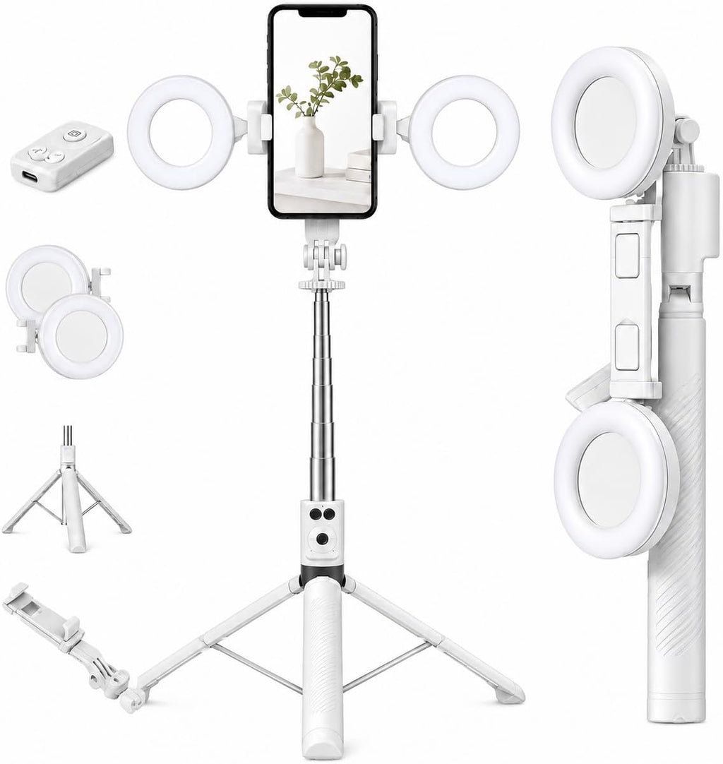 Trípode blanco del teléfono con la luz, 67 en Selfie Stick para el iPhone