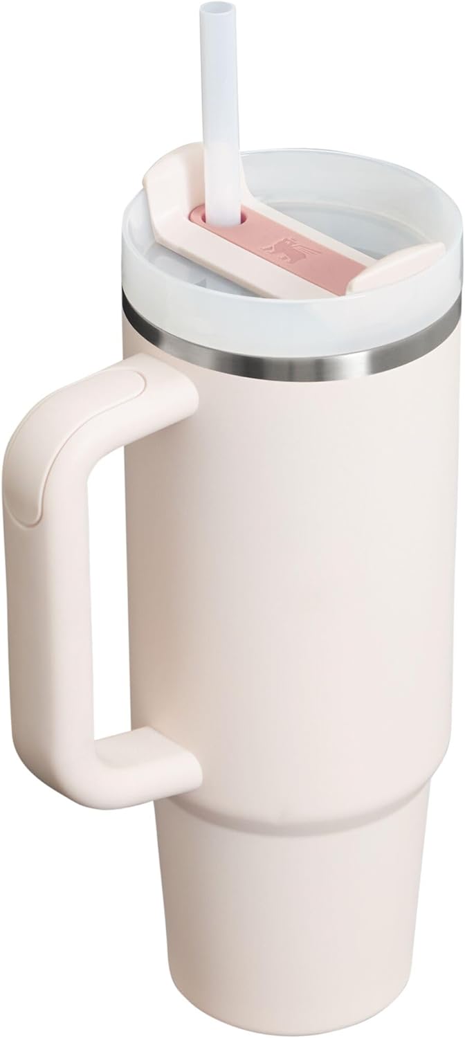 STANLEY Quencher H2.0 - Vaso con asa y pajilla, tapa de 3 posiciones Flowstate de 30 onzas, compatible con portavasos para viajes, vaso de acero inoxidable aislado sin BPA, cuarzo rosa 2.0