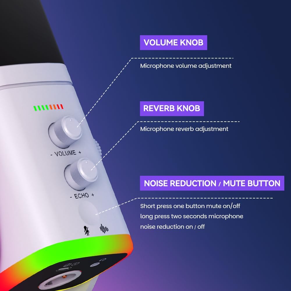 EASEMELO Micrófono dinámico de escritorio USB\/XLR con luz RGB, red...