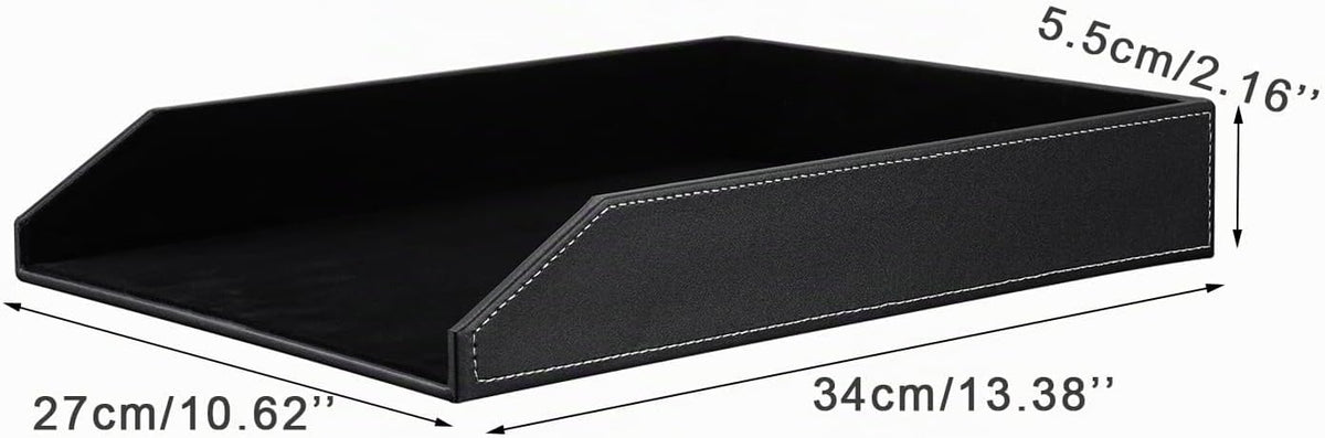 Bandeja organizadora de papel de piel sintética para escritorio, organizador de papel para oficina, hogar o escuela, tamaño A4, color negro