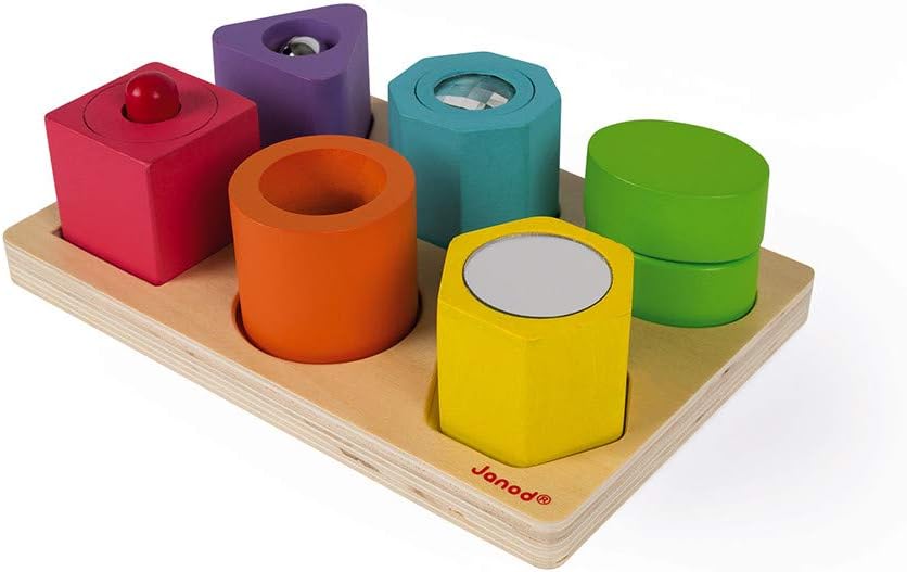 Janod I Wood - Rompecabezas de 6 bloques de formas y sonidos - Edades 12 meses + - J05332