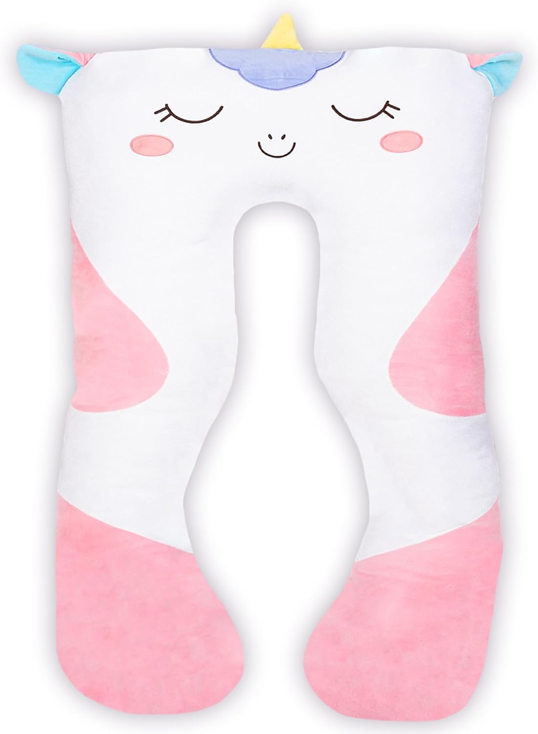 Almohadas corporales largas de felpa en forma de U de 47x23 pulgadas para niños, almohada grande y suave de animal de peluche unicornio para dormir, peluches grandes y lindos, funda lavable