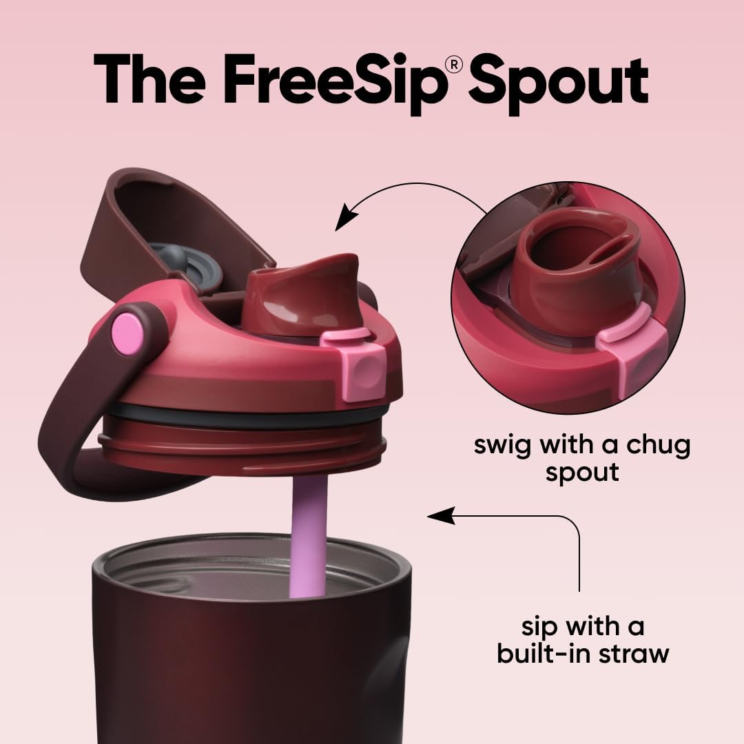 Owala FreeSip Sway - Botella de agua de acero inoxidable, 18 onzas, color cereza negra
