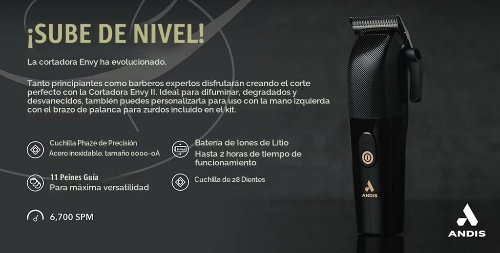 Andis Envy II cortadora de cabello inalámbrica, cortadora de barba y cabello eléctrica profesional de iones de litio, cuchilla Phaze, inalámbrica, negra