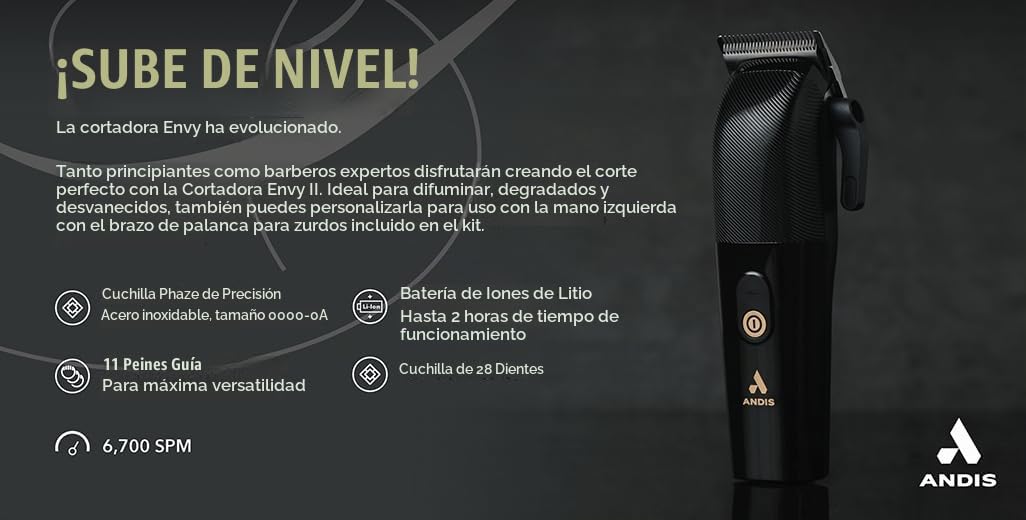 Andis Envy II cortadora de cabello inalámbrica, cortadora de barba y cabello eléctrica profesional de iones de litio, cuchilla Phaze, inalámbrica, negra