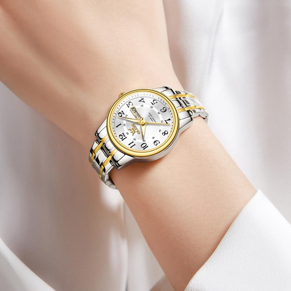 OLEVS Reloj para Mujer Plateado de Acero Inoxidable Elegante Analógico Lúmenes Visibles