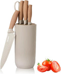 Wiztoynia - Juego de cuchillos de cocina de 6 piezas color caqui para el hogar, juego de cuchillos de chef afilados de acero inoxidable antiadherentes con bloque universal de cuchillos para cocina