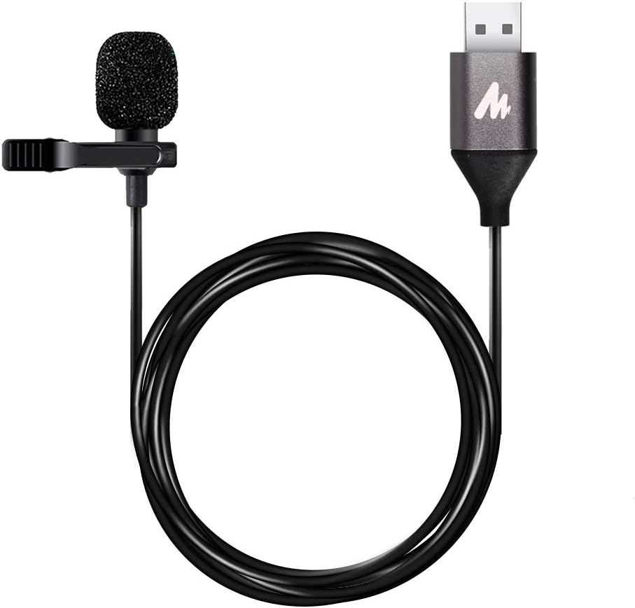 MAONO Micrófono USB Lavalier, 192KHZ/24BIT Enchufa y usa Omnidireccional Micrófono de solapa Clip de collar de camisa para PC, computadora, Mac, portátil, YouTube, Skype, grabación, podcasting, juegos