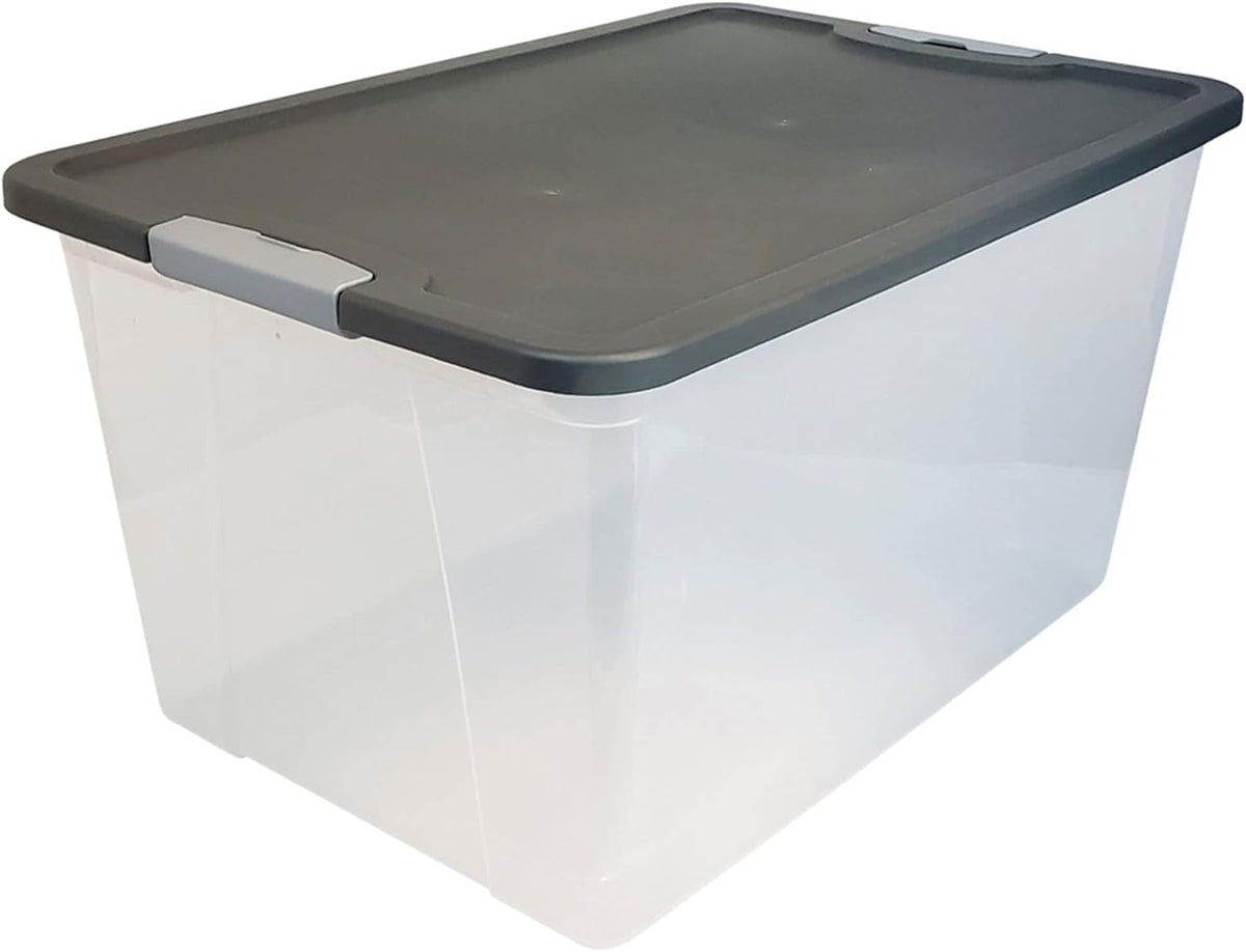 HOMZ Contenedor de plástico transparente con tapa gris de cierre seguro, 64