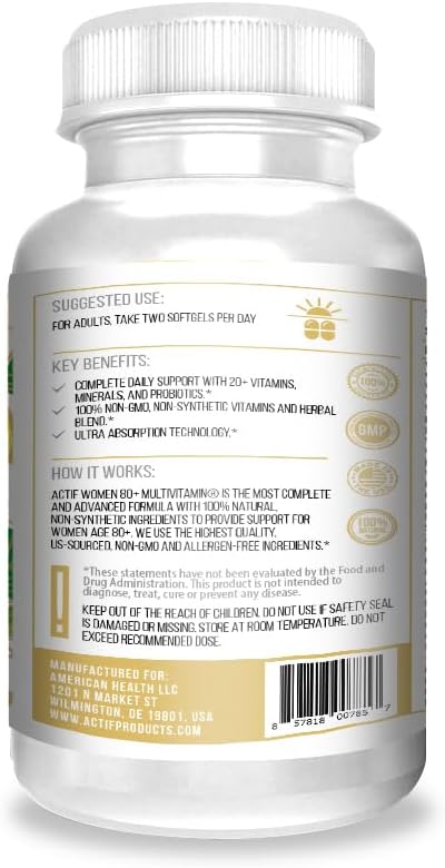 ACTIF Multivitamínico orgánico para mujeres mayores de 80 años con...