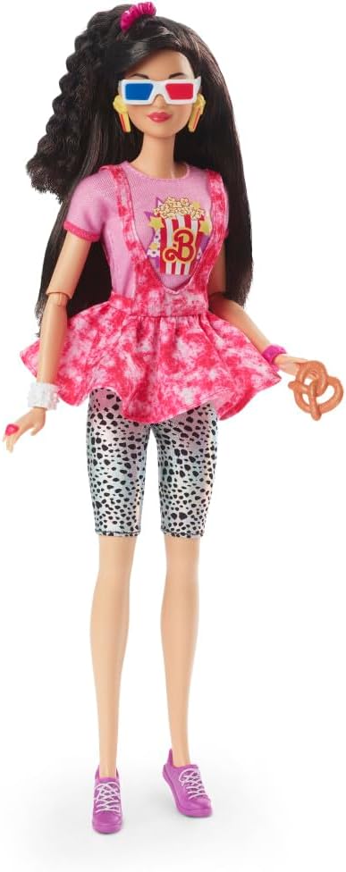 Barbie Muñeca Rewind y accesorios con cabello negro y traje de noch...