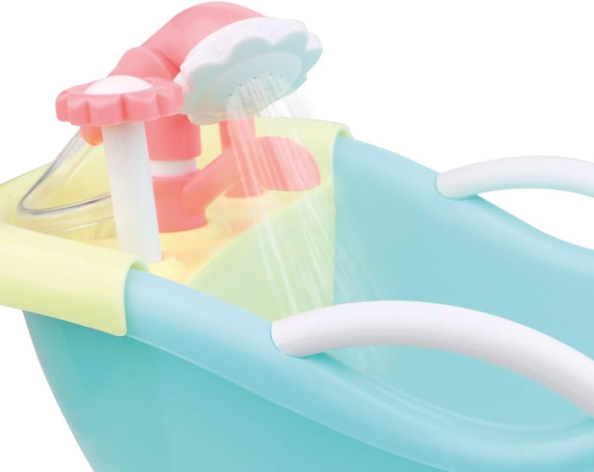 JC Toys - Cuna mecedora y accesorios para muñeca, perfectos para pequeños, Juego de baño azul/rosa