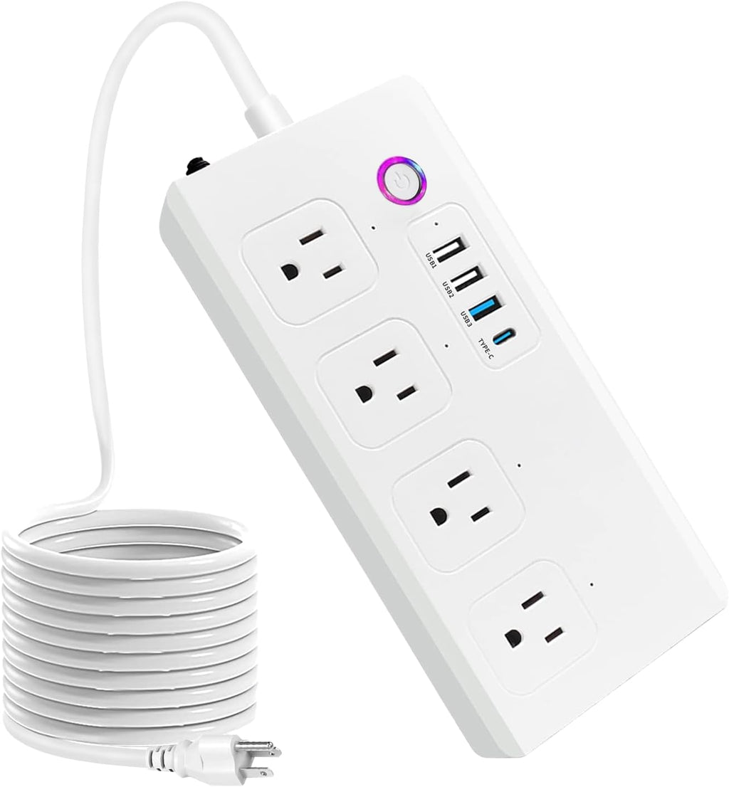 Lámpara UseeLink Tira de alimentación de enchufe inteligente, protector de sobretensiones WiFi compatible con Alexa Google Home, enchufes inteligentes con 4 puertos de carga USB 4