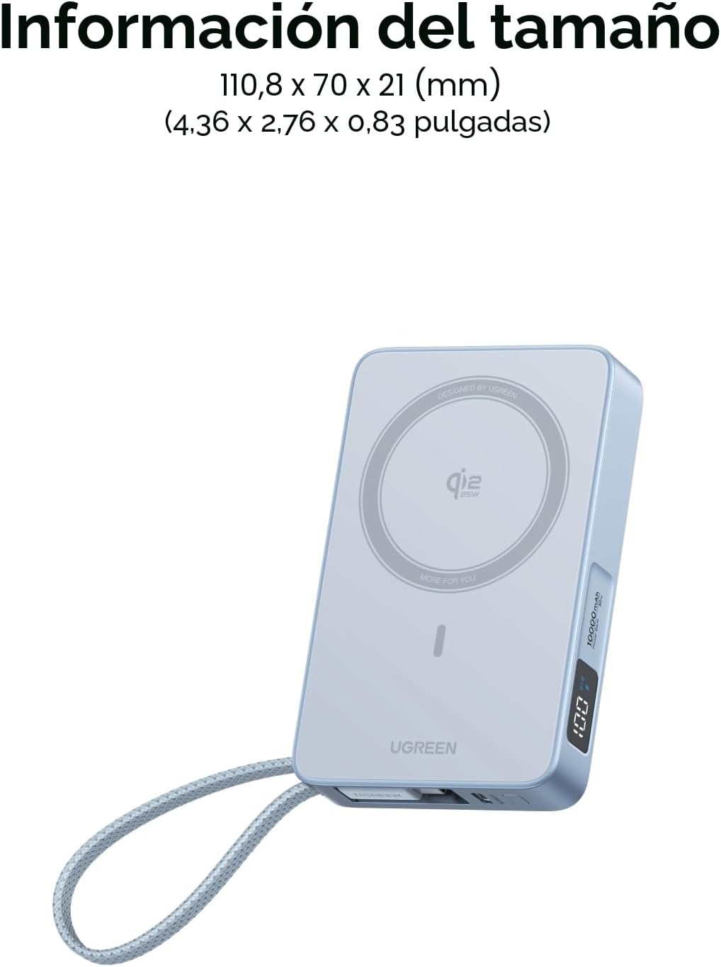 UGREEN MagFlow - Banco de energía de 10,000 mAh, carga inalámbrica...
