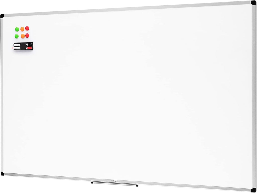 Amazon Basics Pizarra blanca magnética grande de borrado en seco con marco de aluminio, bandeja para bolígrafos, montaje en pared, 35.4 x 23.6 pulgadas, para escuela, aula, oficina y hogar
