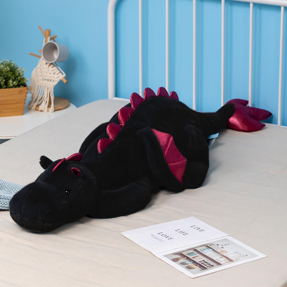 Animales de Peluche Ponderados Negros 4.5Kg 90cm, Animal de Dragón Ponderado para Niños y Adultos, Animales de Peluche Pesados para Confort y Relajación