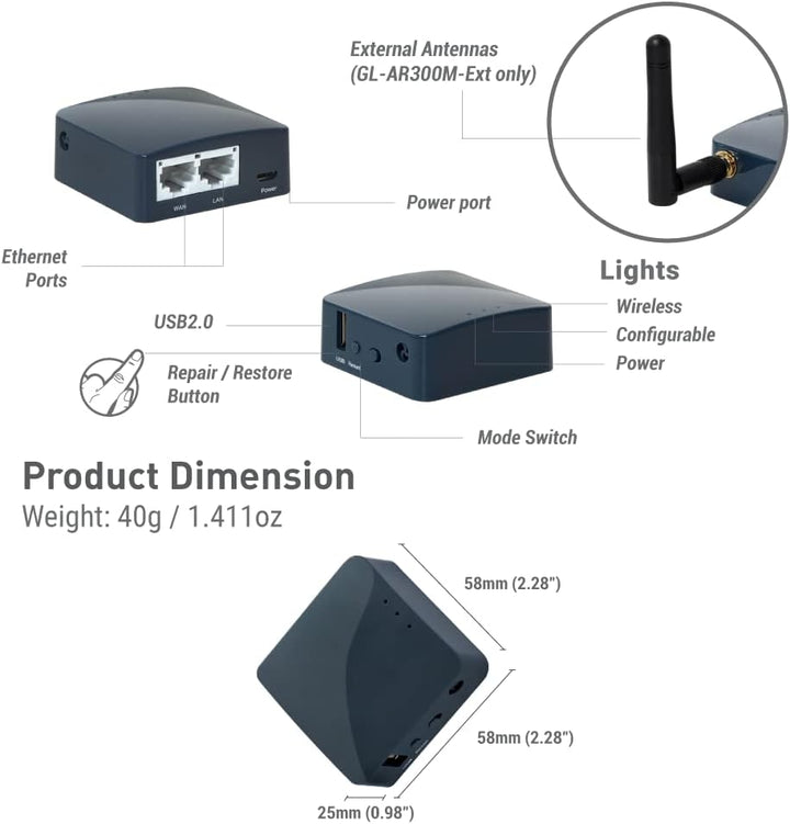 GLiNet GL-AR300M16-Ext Enrutador Portátil Mini de Viaje
