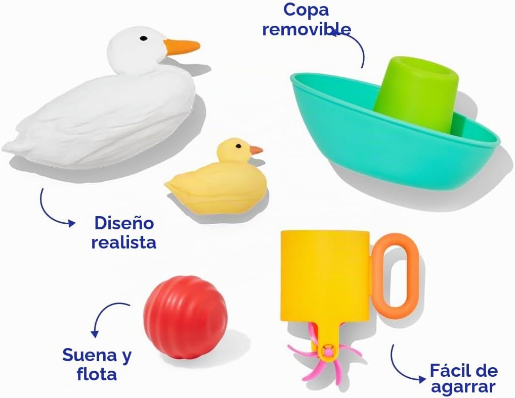 LOVEVERY, The Bath - Juego de 9 juguetes de baño con guía de juego, desarrollo temprano para más de 9 meses